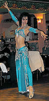 Bonita dancing in blue costume